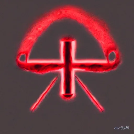 Image similar to red mark of cain symbol, black background, highly detailed, concept art, artstaion