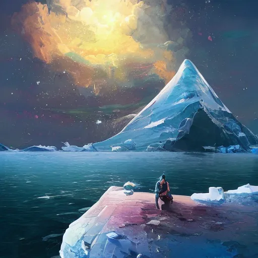 Image similar to iceberg floating in space, by anato finnstark, by alena aenami, by john harris, by ross tran, by wlop, by andreas rocha