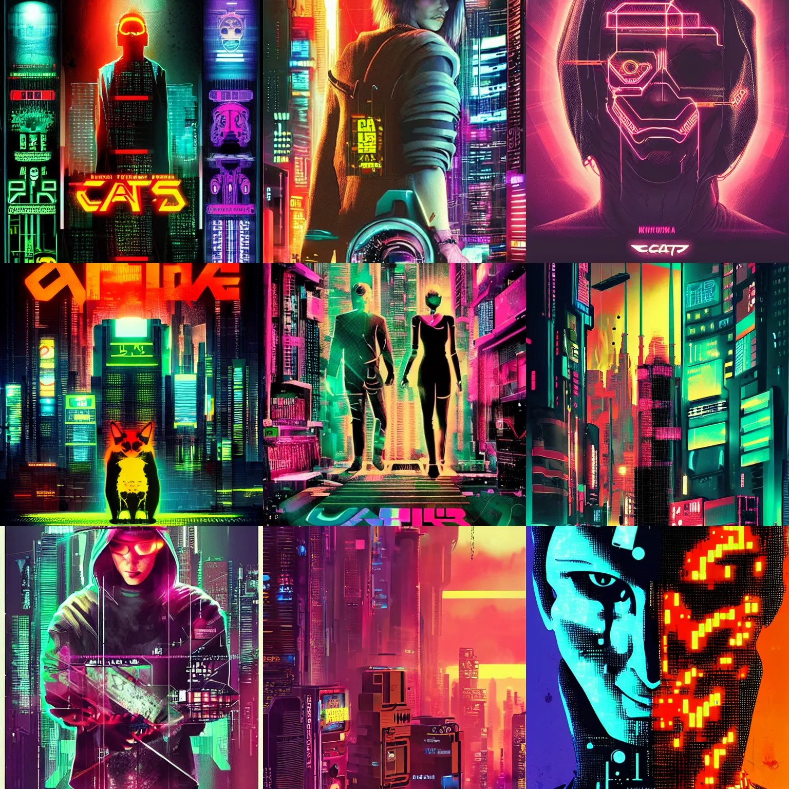 Prompt: cyberpunk posters for cats