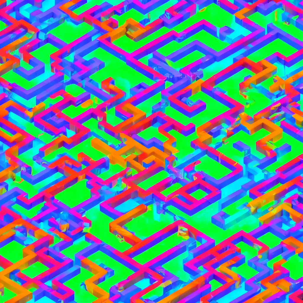 Prompt: wimmelbilder maze made of retro neon arcade landscape, isometric, octane render, unreal engine