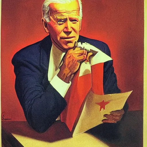 Image similar to soviet propaganda of communist peasant joe biden by j. c. leyendecker, bosch, and beksinski