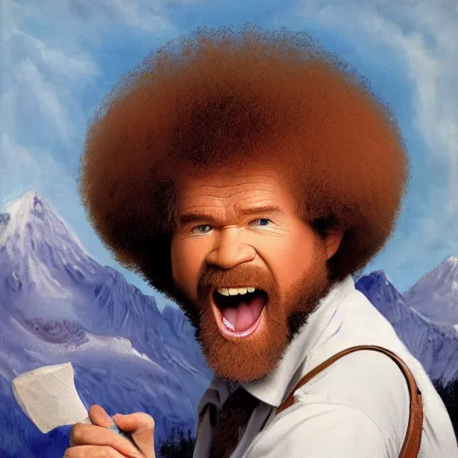 Image similar to bob ross screaming on horse by remington