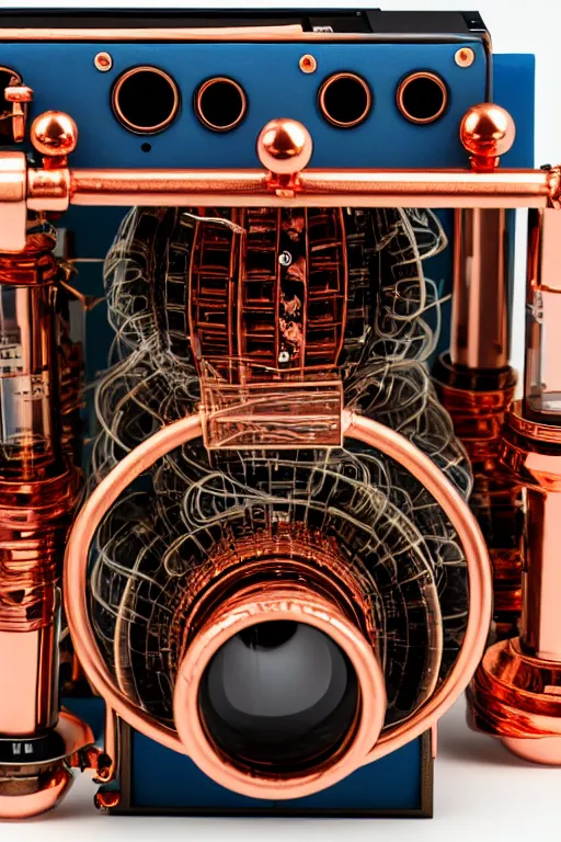 Image similar to A photo of an old opened camera, with vacuum tubes and copper coils inside, the most complex looking machine ever made by Annie Lebovitz and Steve McCurry Ultra detailed, hyper realistic, 4k