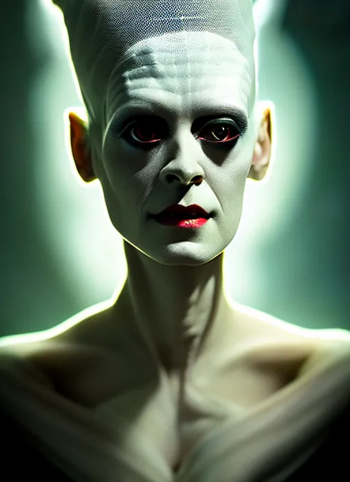 Prompt: high key lighting, portrait of a beautiful gentle futuristic bride of frankenstein, kintsugi, modern fine art, fractal, intricate, elegant, highly detailed, digital photography, subsurface scattering, by jheronimus bosch and greg rutkowski, andy worhol