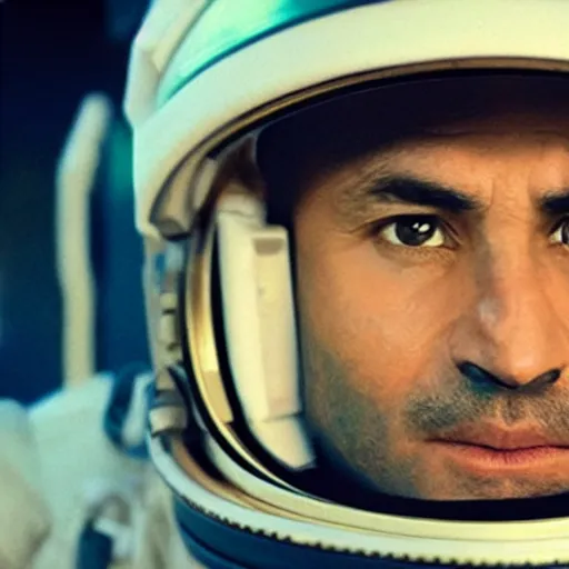 Image similar to close - up of a kurdish astronaut in a movie directed by christopher nolan, movie still frame, promotional image, imax 7 0 mm footage