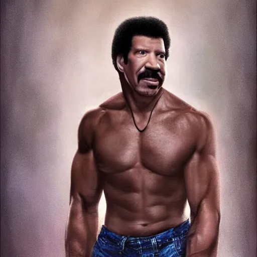 Image similar to Lionel richie with the physique of a body builder, hyper realistic, ultra detailed, cinematic, dynamic lighting, photorealistic, refined, intricate, digital art, digital painting, masterpiece, 8k