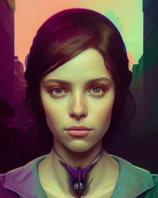 Image similar to highly detailed surreal vfx portrait of sophia gomez, stephen bliss, unreal engine, greg rutkowski, loish, rhads, beeple, makoto shinkai and lois van baarle, ilya kuvshinov, rossdraws, tom bagshaw, alphonse mucha, global illumination, detailed and intricate environment