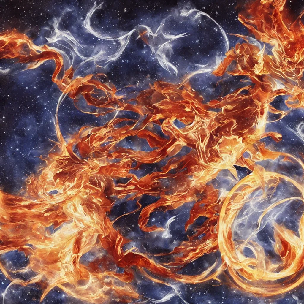 Image similar to gemini star sign being born from fire and ice