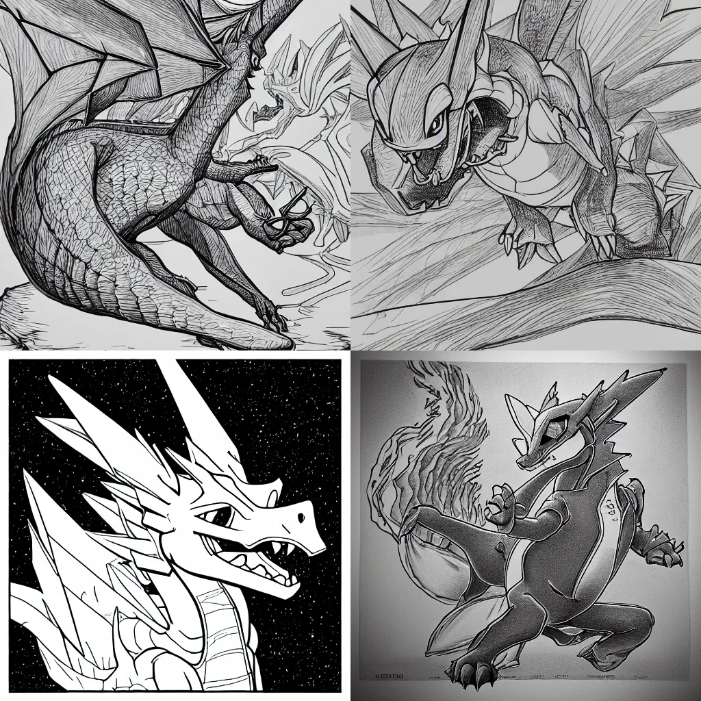 Prompt: a ultra beautiful detailed line art illustration of charizard