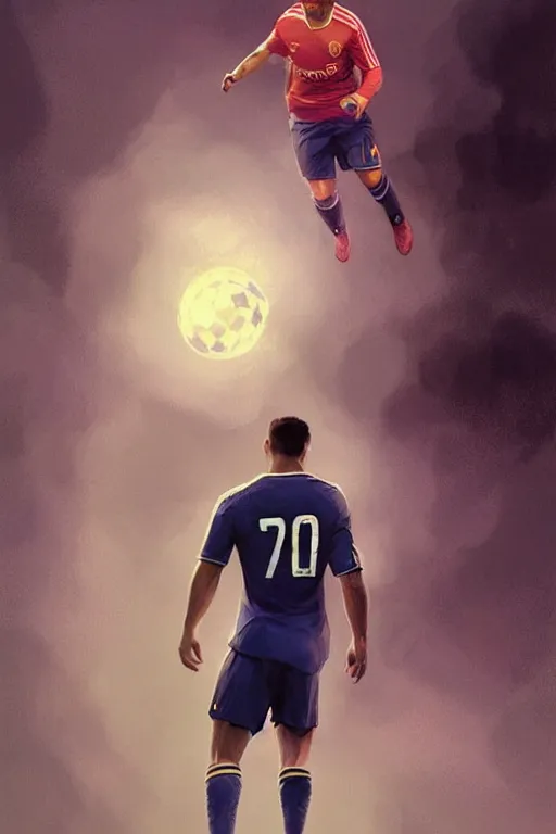 Image similar to ronaldo luis nazario da lima, football player, moonlight, haze, low contrast, digital painting, artstation, concept art, smooth, sharp focus, illustration, art by artgerm and greg rutkowski and alphonse mucha