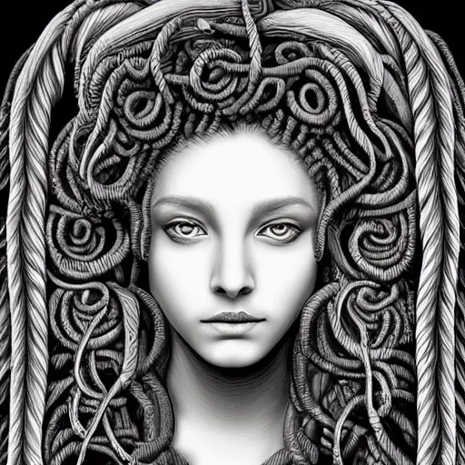 Image similar to symmetrical highly intricate, detailed portrait painting of medusa by greg rutowski