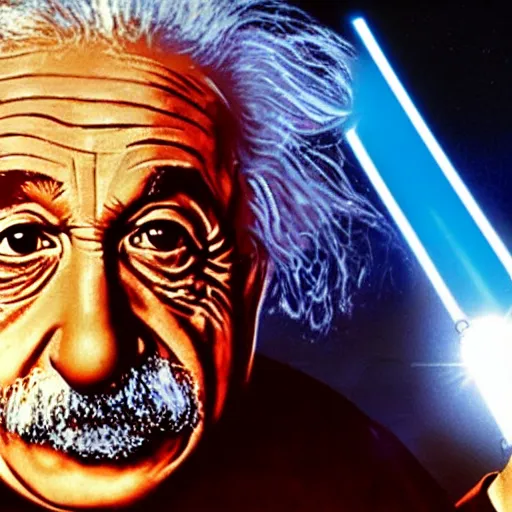 Image similar to einstein holding a lightsaber in star wars