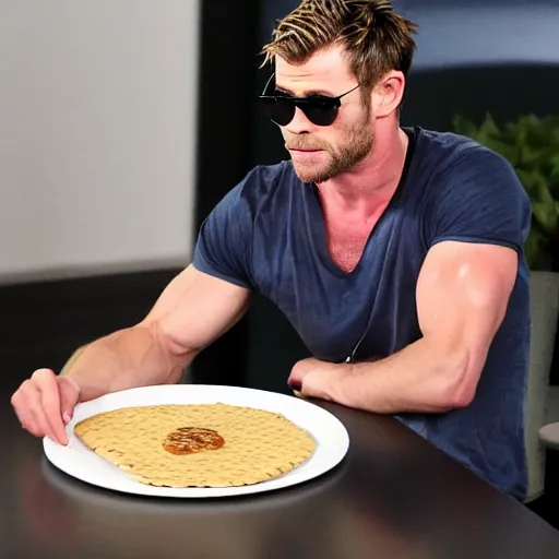 Prompt: chris hemsworth eating matzah