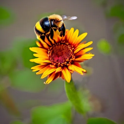 Image similar to a bee landing on a burning flower, the forest is on fire, there is fire everywhere, beautiful macro photography, perfect focus, nice composition