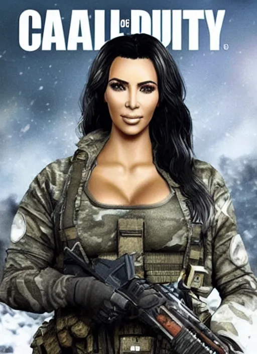 Image similar to game still of kim kardashian as a call of duty skin in call of duty.