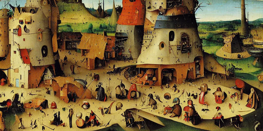 Image similar to a waffle making factory by hieronymus bosch, highly detailed, colorful