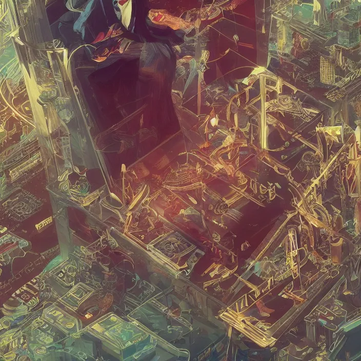 Prompt: tarot card of the mayor. Mayor tarot card. Sharp and clear. intricate abstract. intricate artwork. by Tooth Wu, wlop, beeple, dan mumford. octane render, trending on artstation, greg rutkowski very coherent symmetrical artwork. cinematic, hyper realism, high detail, octane render, 8k, iridescent accents