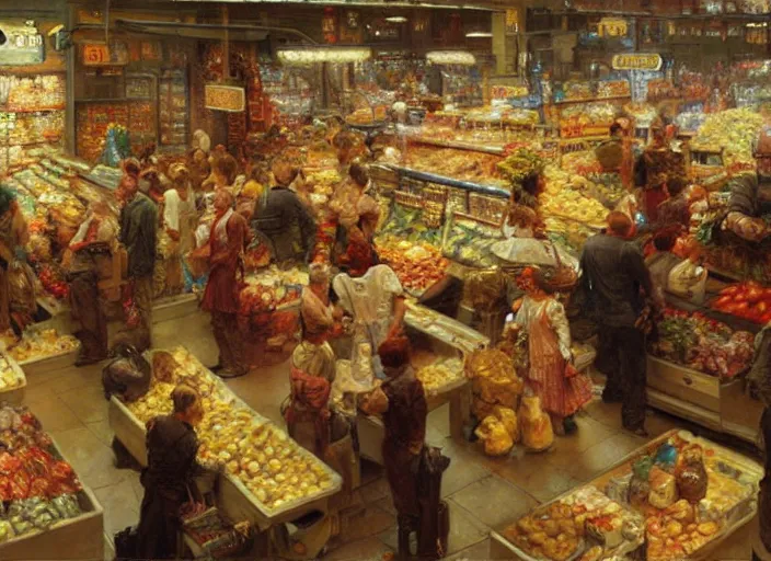 Image similar to a crowded super market, highly detailed painting by gaston bussiere, craig mullins, j. c. leyendecker