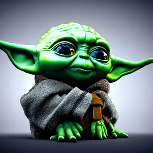 Prompt: cute starwars baby yoda named grogu illustrated by lisa frank, hyperdetailed octane render scene from a tv show 55mm:3, yoda:-1
