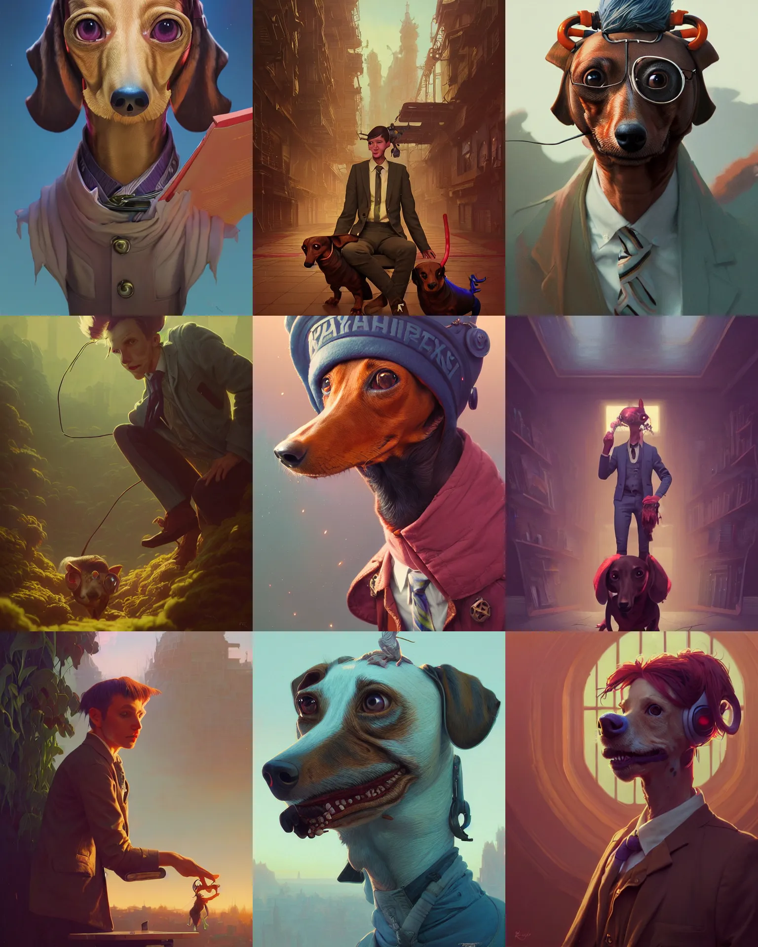 Prompt: highly detailed surreal vfx portrait of a nowpunk anthropomorphic dachshund, stephen bliss, unreal engine, greg rutkowski, loish, rhads, beeple, makoto shinkai and lois van baarle, ilya kuvshinov, rossdraws, tom bagshaw, alphonse mucha, global illumination, detailed and intricate environment