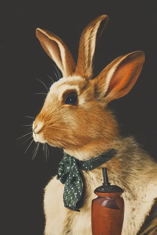 Prompt: portrait of a half cherokee half rabbit smoking a pipe, dramatic lighting, studio photo, realistic