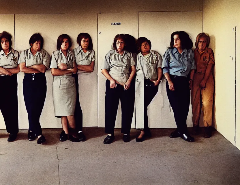 Prompt: six woman with masculine faces in jail by william eggleston