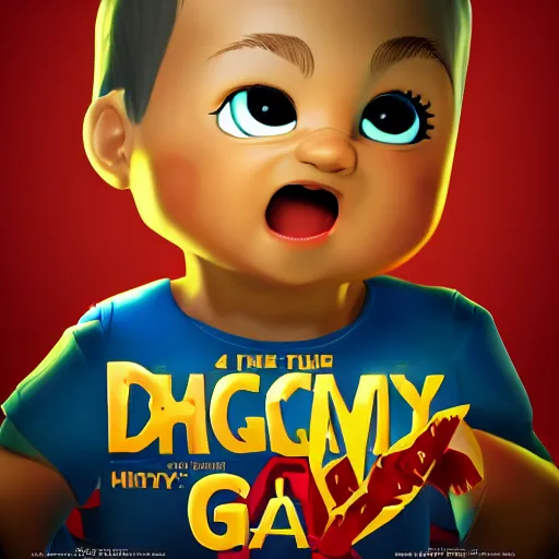 Image similar to video game poster featuring a cartoon baby, dramatic lighting, highly detailed, 4 k