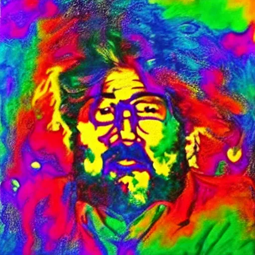 Prompt: jerry Garcia, psychedelic colors,