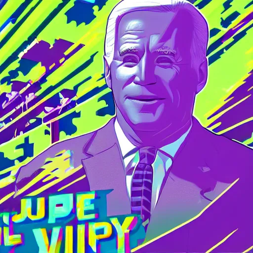 Image similar to vaporwave jungle city joe biden