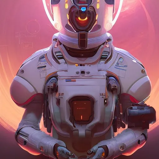 Image similar to symmetry! futuristic robotic astronaut, apex legends, illustration, art by artgerm and greg rutkowski and alphonse mucha