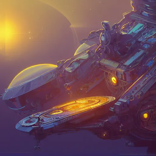 Image similar to dream bot mothership in outer space, golden hour, intricate details, sharp focus, digital art, hyper realistic, 4 k, unreal engine, highly detailed, hd, dramatic lighting by brom, trending on artstation