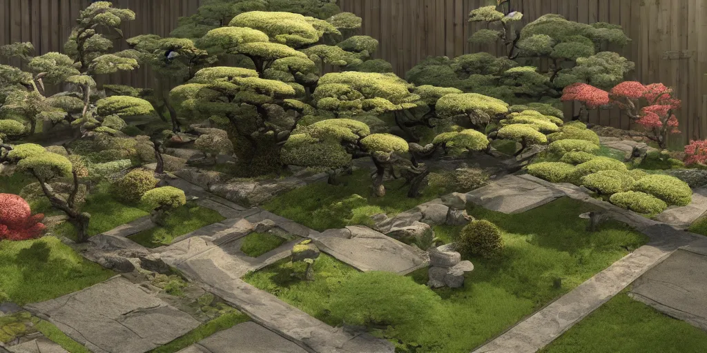 Image similar to i, a detailed Japanese yard, 8k, high definition, trending on artstation