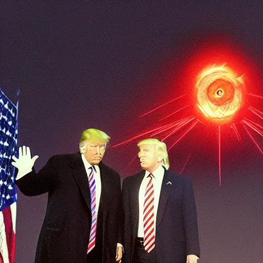 Image similar to donald trump communicating with sauron the dark lord