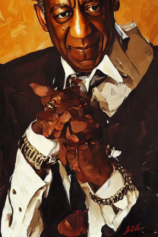 Prompt: old bill cosby painting by jc leyendecker!! phil hale!, angular, brush strokes, painterly, vintage, crisp