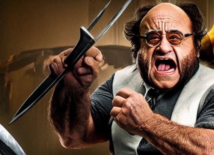 Image similar to cinematic still, danny devito as wolverine, x - men ( 2 0 1 9 )