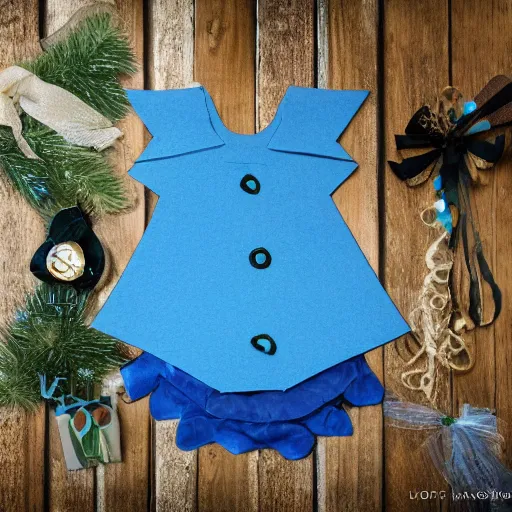 Image similar to blue'snappy gifts costume'in magical forest, gifts, dark atmosphere, high detail, soft lighting, 8 k