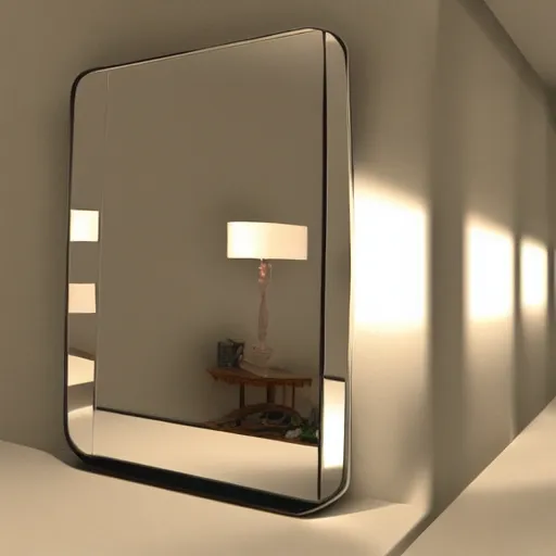 Image similar to a mirror but in the reflection is a fantasy world, dynamic lighting, photorealistic, ambient lighting