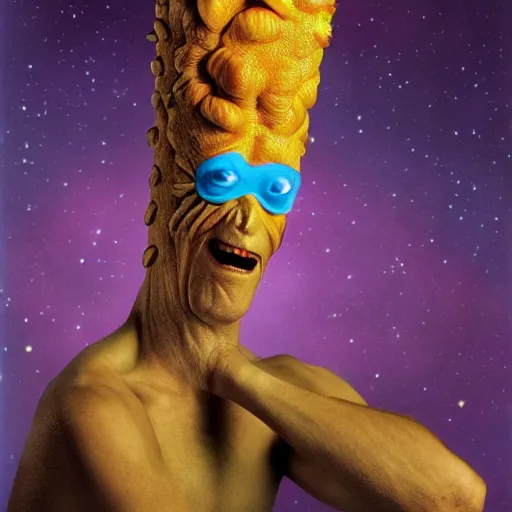 Prompt: UHD candid photo of Cosmic Beavis as cosmic Cornholio, UHD, photorealistic, correct face, real Beavis, photo by Annie Leibowitz