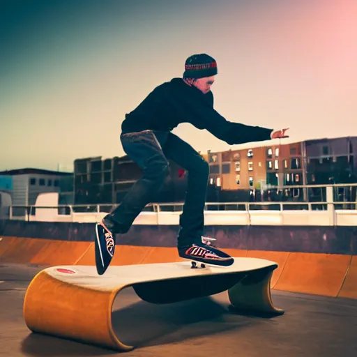 Prompt: professional photo of a skateboarder performing a grab trick, focused on brightly colored deck, 8 k, bright ambient lighting key light, 8 5 mm f 1. 8