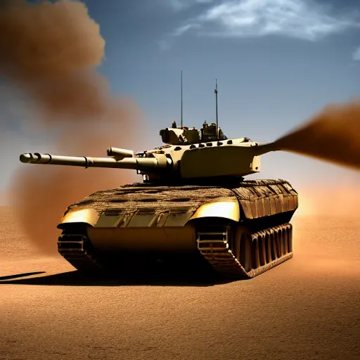 Prompt: wide angle highly detailed and textured, m 1 abrams main battle tank firing it's gun in the style of black hawk down, global illumination, cinematic shadows and lighting,