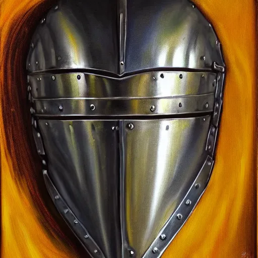 Image similar to beautiful oil portrait painting of alwyte armor, medieval armor, knight, natural light, outside