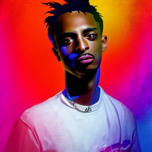 Image similar to playboi carti, photorealistic, detailed face, full body shot, 8 k hd, neon colors, over saturated colors,