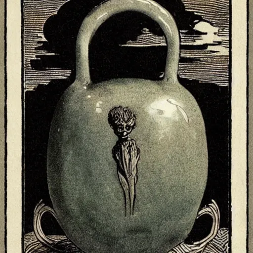 Image similar to 1 9 2 0's bipedal deflective rivulet blob petrel chili luggage vase, by monsu desiderio and anton pieck and wojciech siudmak, trending on deviantart, ambient occlusion, tarot card