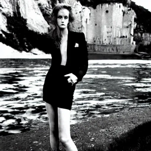 Prompt: a portrait of a character in a scenic environment by Helmut Newton