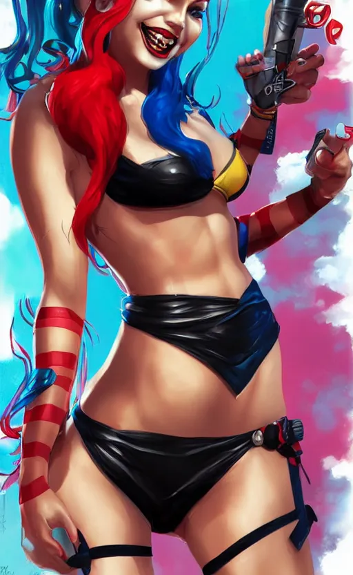 Prompt: harley quinn in a swim suit by artgerm and guweiz