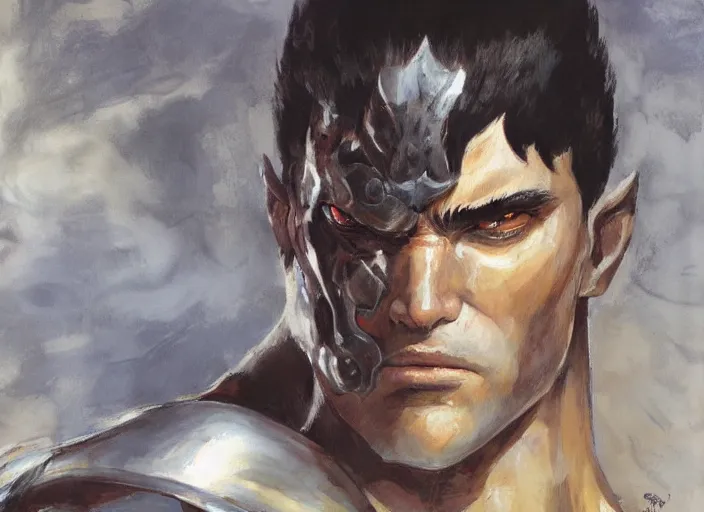 Prompt: a highly detailed beautiful portrait of guts from berserk, by gregory manchess, james gurney, james jean