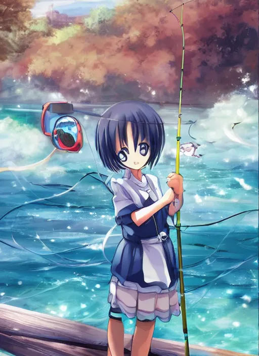 Image similar to cute anime girl fishing