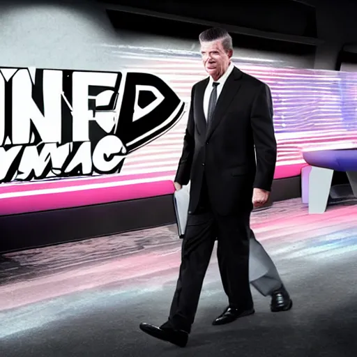 Prompt: vince mcmahon walking out to his theme music, pop art, 8 k, ray tracing, highly detailed, synth wave