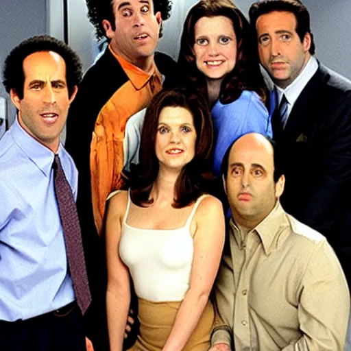 Prompt: The cast of Seinfeld on the office TV show