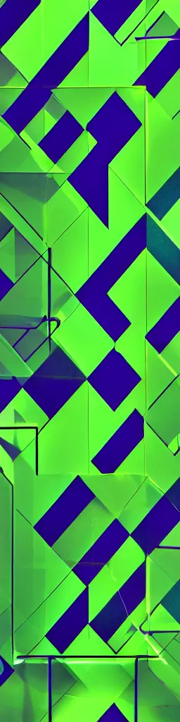 Image similar to neon green pattern, fragmented shapes, triangles, squares, right angles, glowing, sharp edges, straight lines,